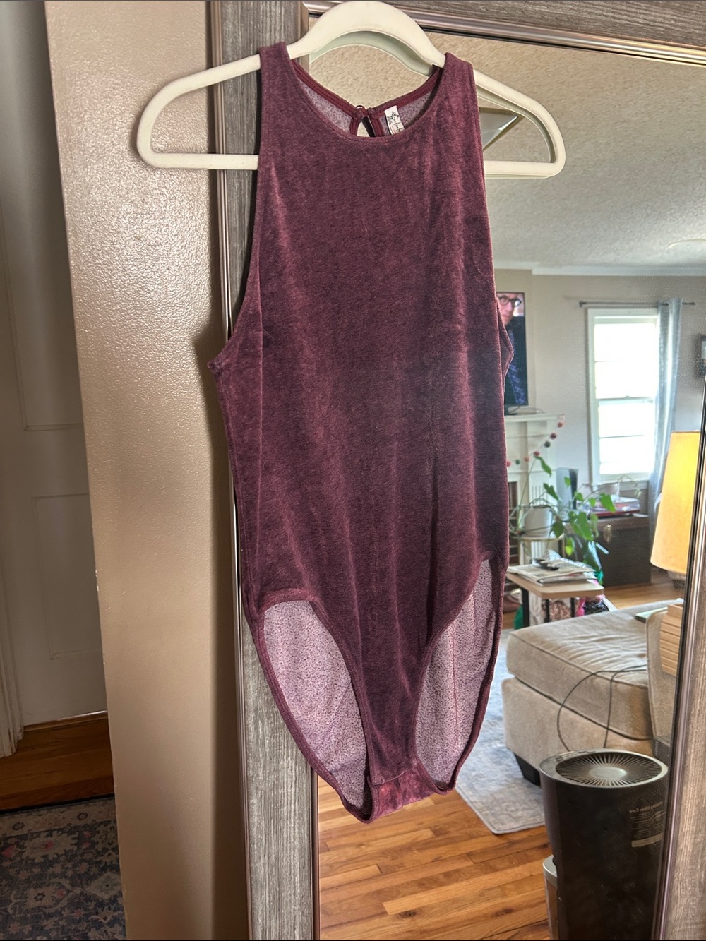 Free People Velvet High-Neck Bodysuit in Deep Wine